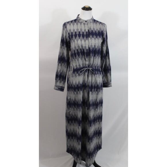 OSEI DURO Sz S Small Navy Gray Ikat Casta Dress Midi Cotton - Picture 2 of 11
